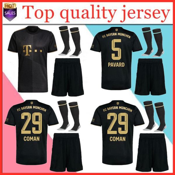 

and adults kids 20 21 22 kit soccer jerseys lewandowski 2021 2022 hernandez coutinho child uniforms full set football, Black
