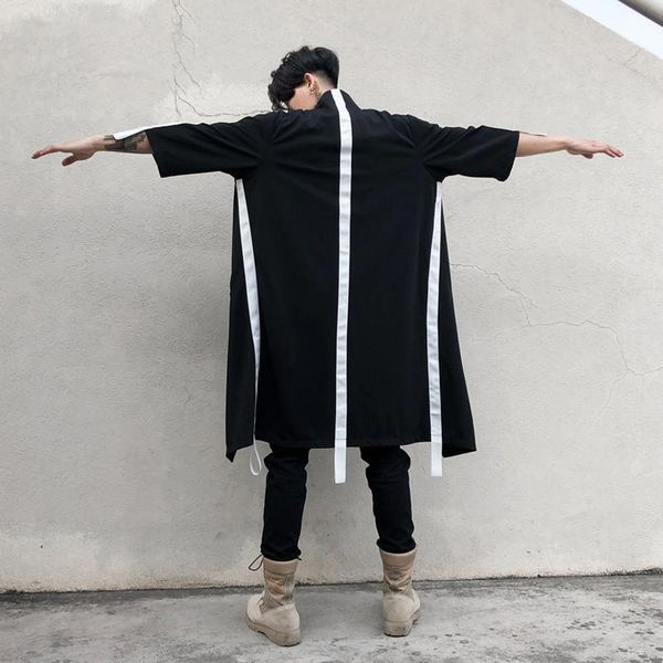 

men's trench coats spring summer men personality long coat thin cloak nightclub singer stage costume mens hip hop punk streetwear overs, Tan;black