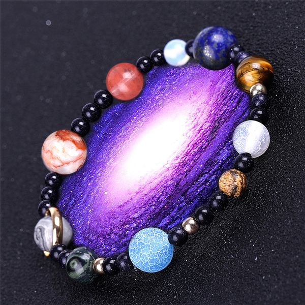 Naturstein-Perlenstränge, Galaxy-Sonnensystem-Armband, Universum, neun Planeten, Erde, Sterne, Mond-Armbänder für Damen und Herren, modische Perlen-Armreif, Schmuck, Geschenke