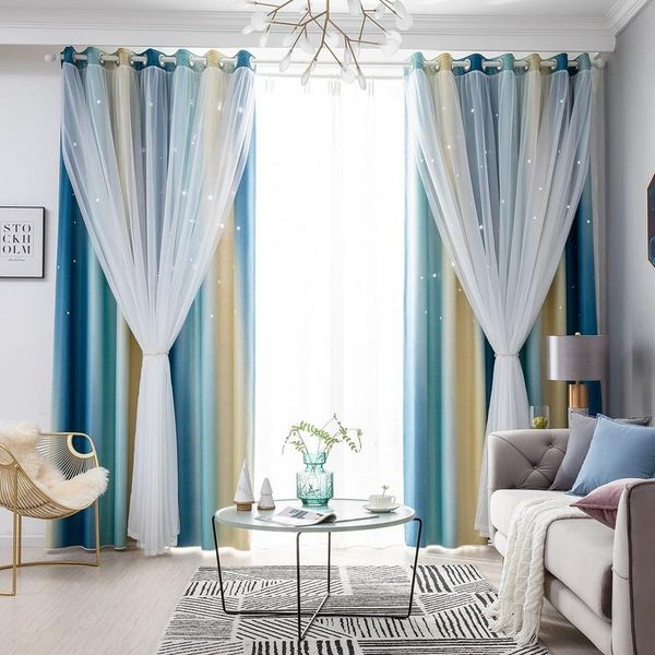

simple and fashionable home modern starry sky curtains for living room with double blackout bedroom hanging curtain & drapes