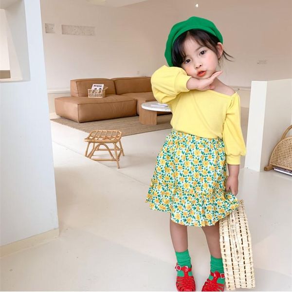 

girl's skirt summer 2021 fashion flowers print kids children clothes cotton faldas girls 80-140cm skirts, Blue