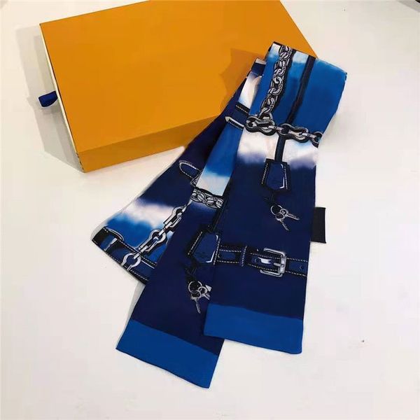 

scarves luxury brand women's fashion scarves designer headband classic handbag scarf silk material size 8*120cm, Blue;gray