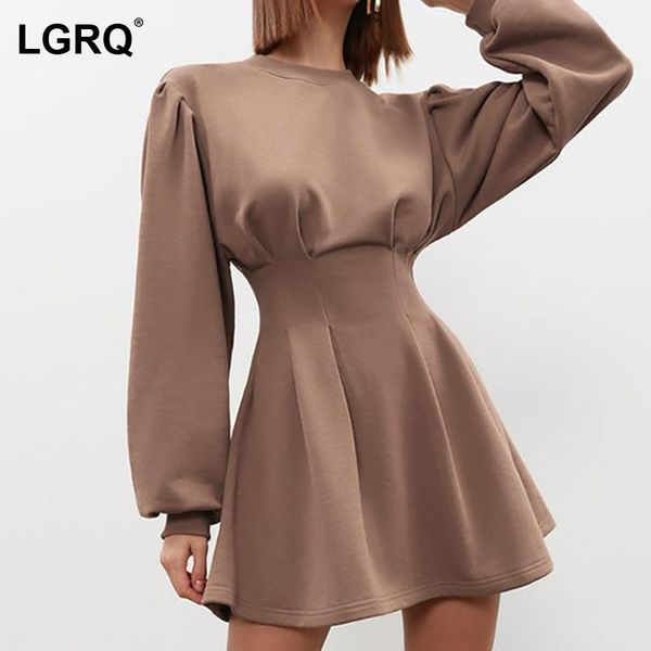 

casual dresses [lgrq] western style design ruffles women's dress round neck long sleeve loose fit fashion tide spring autumn 2021 19d321, Black;gray