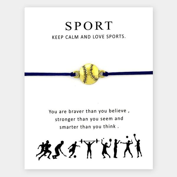 

charm bracelets sport softball baseball football gymnastics charms adjustable red string rope women men fashion handmade jewelry gift, Golden;silver