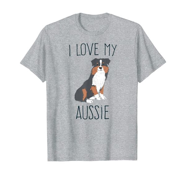 

i love my aussie t-shirt cute australian shepherd dog tee, White;black