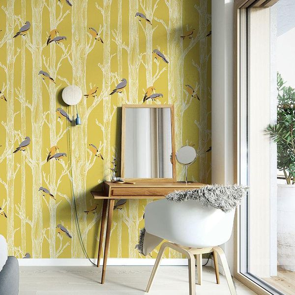 

nordic birch forest wallpaper modernt bird tree bedroom living room background walls red green wallpapers