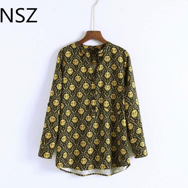 

women's blouses & shirts women print asymmetrical smock blouse long sleeve v neck button shirt female casual loose blusas mujer camisas, White