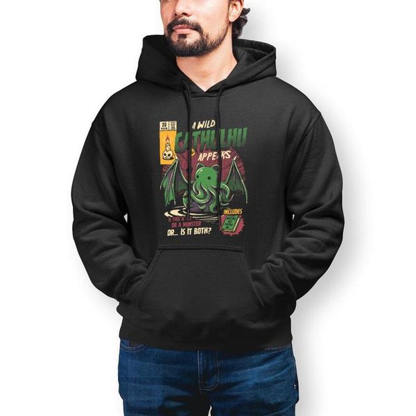 

men's hoodies & sweatshirts cathulhu cthulhu hoodie cotton cat monster skull cartoon nice long sleeve streetwear pullover xxl winter me, Black