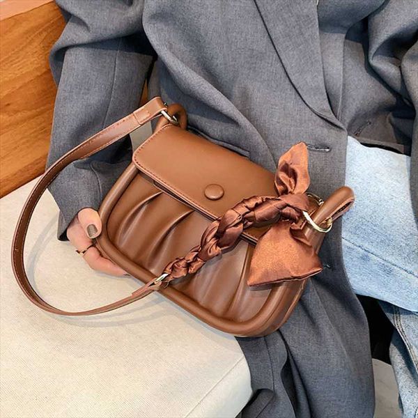 

evening bags fold inclined shoulder bag handbag 2021 autumn the tide fashion small texture ribbon hobo