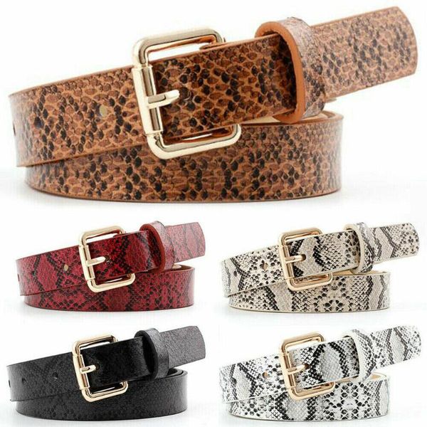

belts hirigin women square metal buckle faux leather snakeskin stretch elastic band lady waist belt, Black;brown