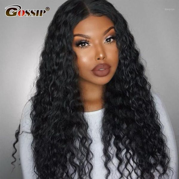 

density human hair wigs deep wave transparent lace front t part brazilian wig1, Black;brown
