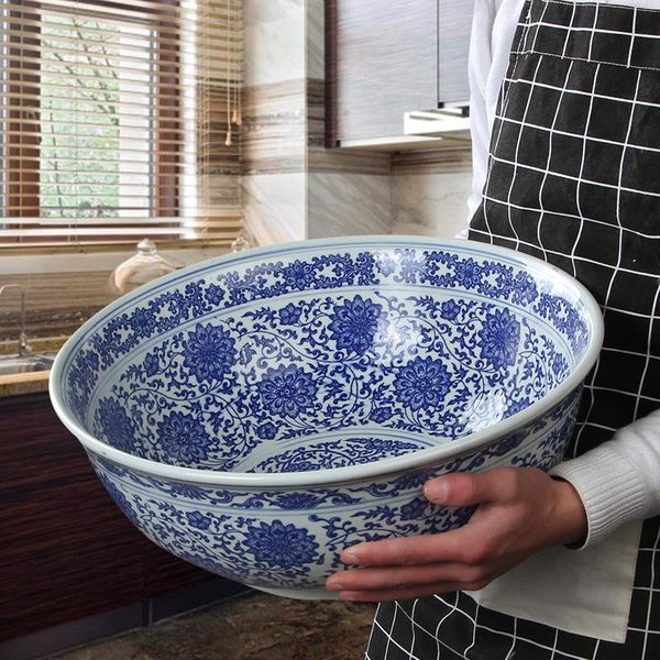 

bowls for restaurants el home tableware blue and white porcelain lotus pattern ramen seafood fish steak salad soup super large bowl