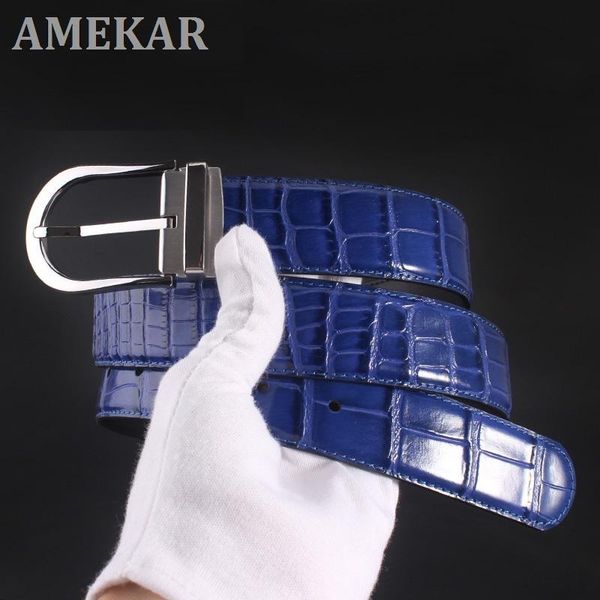 

belts 2021 blue belt for men fashion cowskin genuine leather strap with crocodile pattern design luxury man gifts, Black;brown