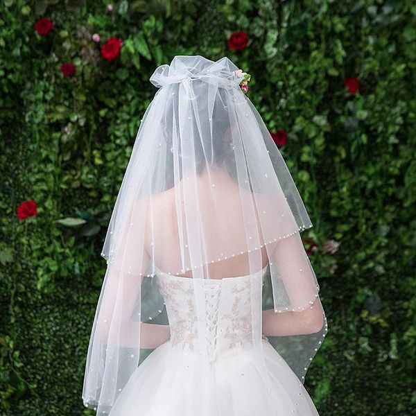 

bridal veils 2021 fashionable and elegant single layer beaded white veil wedding accessories wholesale, Black
