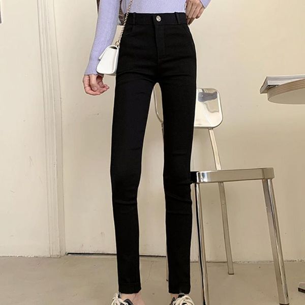 

women's pants & capris women high waist solid color bottoms pockets skinny pencil trousers autumn sweatpants, Black;white