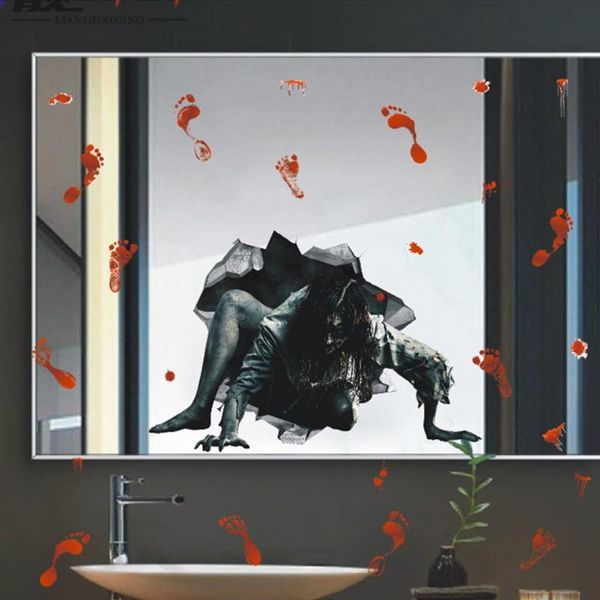 

window stickers halloween decoration diy footprint blood wall bloody handprints door floor decal haunted house prop