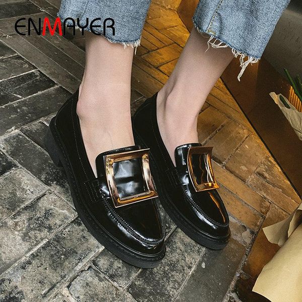 

dress shoes enmayer 2021 slip-on woman square heel casual round toe genuine leather wedding basic crystal women heels 34-39, Black