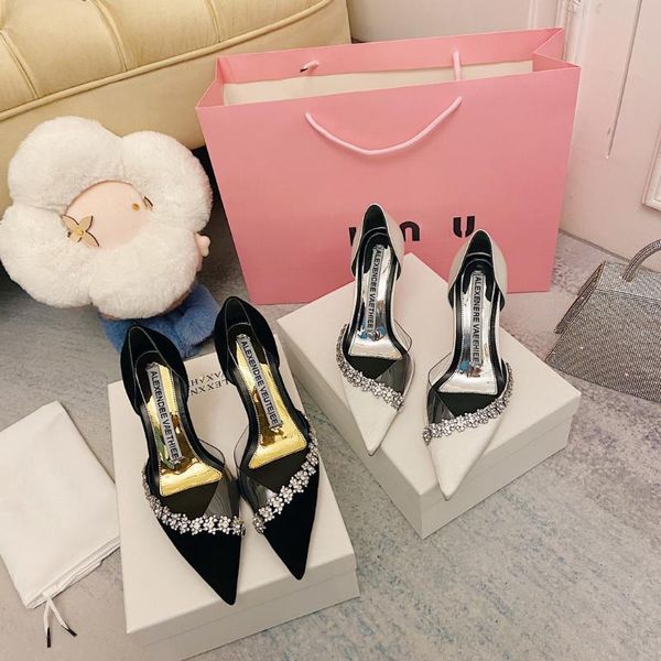 

dress shoes ladies summer 2021 pointed high heels korean fashion simple hollow women's single rhinestone, Black