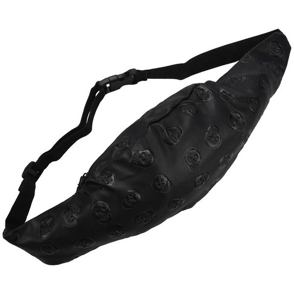 

waist bags skull black leather belt bag fashion who cares pu soft pouch bag(black)