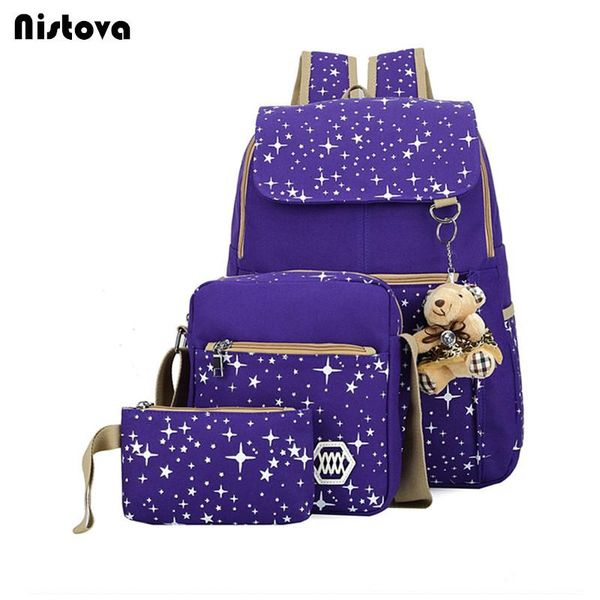 

fashion composite bag preppy style backpacks for teenage girls canvas school bags cute bear 3 set backpack female