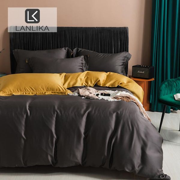 

bedding sets lanlika set 100% silk gray+yellow bedspread fitted sheet home decor luxury gift double  bed linen