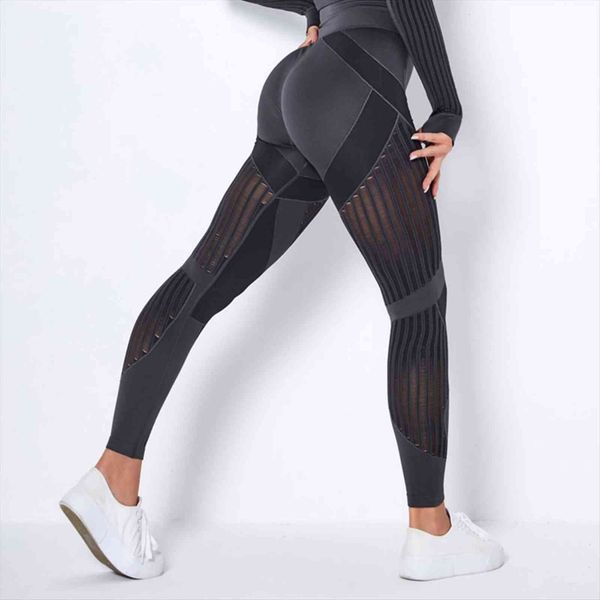 

seamless fitness hollow out women legging high waist workout gym sport push up leggins female pants, Black