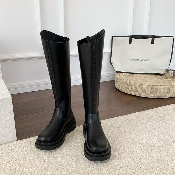 

boots women's rubber boots-women round toe thigh high heels zipper clogs platform autumn shoes luxury designer ra, Black