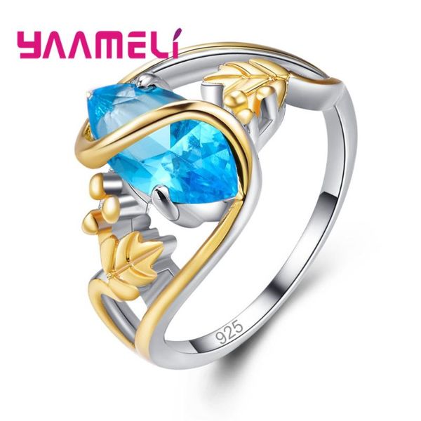 

cluster rings delicate luxury casual style s90 blue cubic zircon big shuttle for womenstatement ring wholesale, Golden;silver