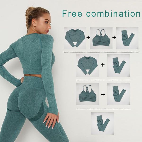 

single piece seamless yoga sets women workout set sportswear gym clothing fitness suits long sleeve leggings sports bra outfit