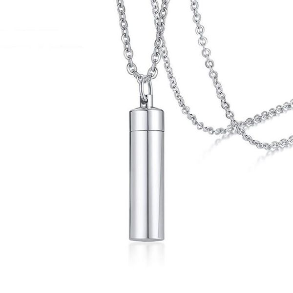 

chains stainless steel cylinder cremation ash urn pendant necklace jewelry gift for men women with chain, Silver