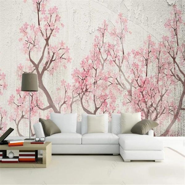 

wallpapers milofi custom 3d wallpaper mural hand-painted flowers and birds cherry background living room bedroom wall decoration