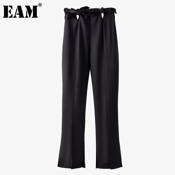 

[eam] high waist hollow out bow long trousers loose full length vent pants women fashion spring autumn 1dd6933 21512, Black;white