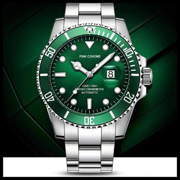 

wristwatches waterproof automatic watch men movable bezel luminous mechanical wristwatch male movement stainless steel bracelet erkek saat, Slivery;brown