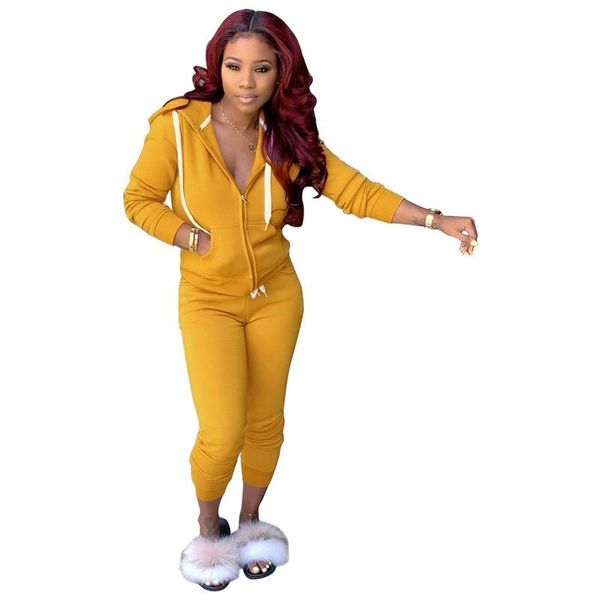 

women's tracksuits two piece set 2021 autumn winter women solid color hooded pocket sweatshirt and pant tracksuit sport suit, Gray