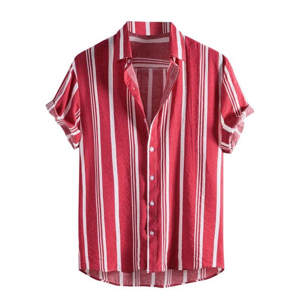 

men's casual shirts stylish simple striped cotton linen summer short sleeve loose buttons shirt blouse beach hawaiian, White;black