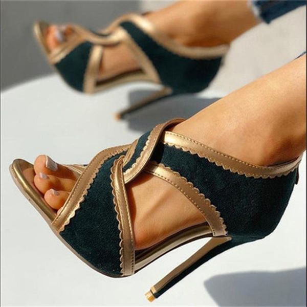 

sandals women's large high-heeled 2021 spring and summer foreign trade european american style thin heeled shoes, Black