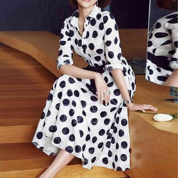 

autumn classic retro style printing sleeve ball plied elegant temperament mid length dress women's clothes, Black;gray
