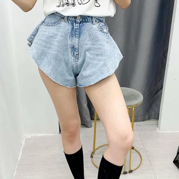 

women's shorts casual ruffle hem blue denim skirts high waist all-match loose ruched 2021 summer tide female fashion clothing, White;black