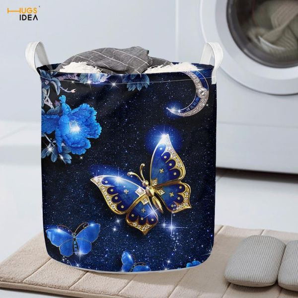 

blue butterfly patterns laundry basket home dirty clothes sundries sorter hamper large bathroom folding -up storage organizer & organizat or