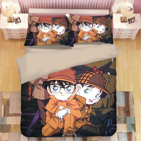 

bedding sets detective conan anime cartoon bedclothes character twin  king size duvet cover pillowcase home textiles