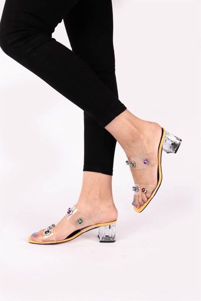 

slippers trendy transparent heels yellow women 's, Black