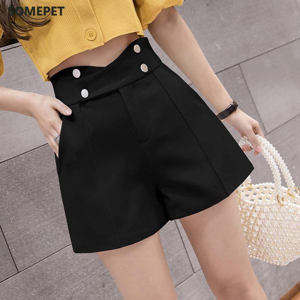 

ladies shorts korean high waist 2021 women casual criss-cross double breasted wide leg loose harajuku feminino women's, White;black