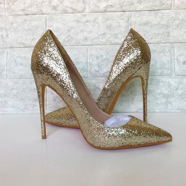 

gold sequined cloth lady pumps 12cm thin high heels shallow shining sandals party wedding shoes woman stiletto dress, Black