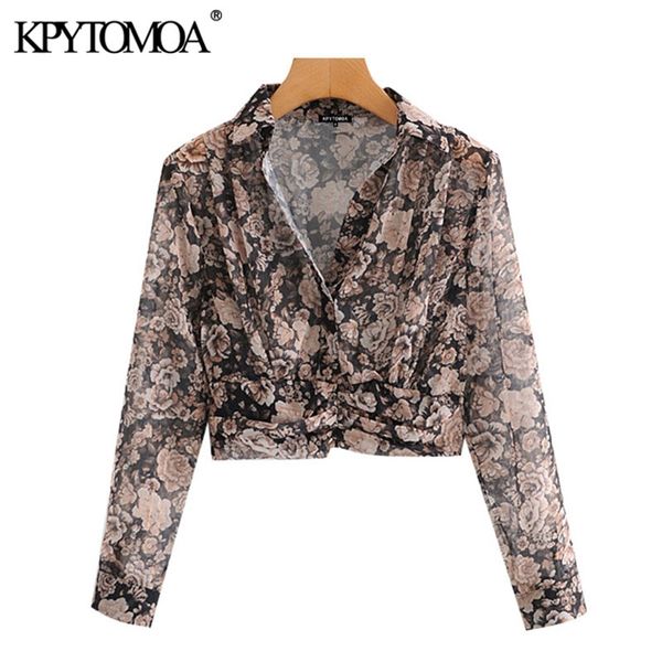 

women fashion metallic thread floral print cropped blouses vintage long sleeve elastic hem female shirts chic 210420, White