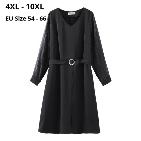 

dresses plus size 10xl 8xl 6xl women long sleeves spring dresses femme elegant officel work wearing a-line slim dress for mujers, Black;gray