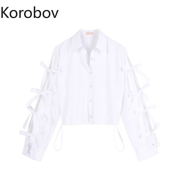 

korobov korean chic women blouses new fashion female shirts single breasted long sleeve bow blusas mujer 210430, White