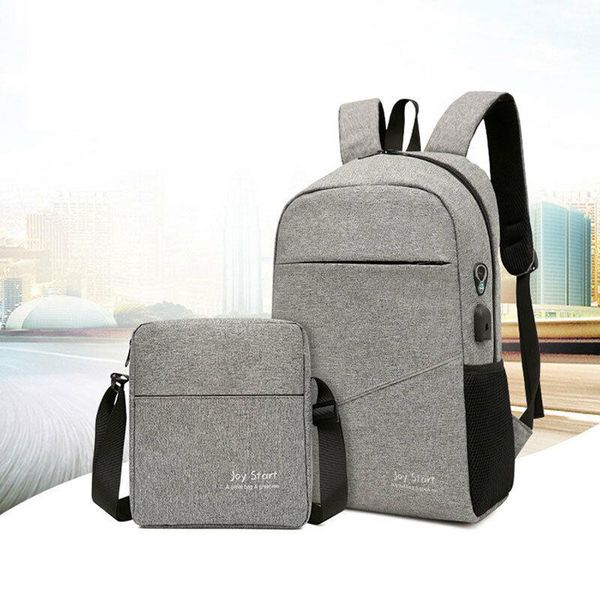 

backpack fashion couple matching solid color waterproof travel multi-function usb interface + shoulder bag