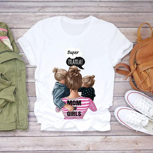 

cartoon girl momlife summer women mother graphic female tee, White