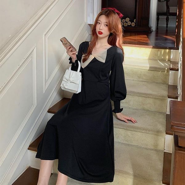 

maternity dresses 2713# clothes spring autumn long sleeve bow collar loose a line dress for pregnant women mom, White
