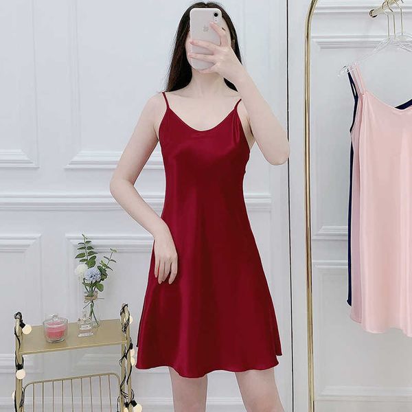 

yaoting pajamas women's summer thin korean ice pajamas solid color small chest open back suspender nightdress summer 1875, Black;red